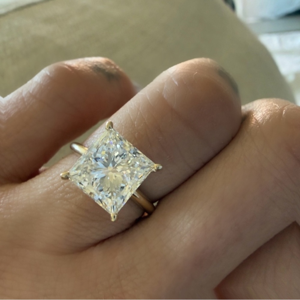 4.10 karat Princess Cut Lab Grown Diamond 14 K GOLD Ring